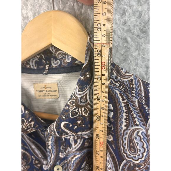 Tommy Bahama Men’s Medium Paisley Long Sleeve Button Shirt Blue Brown - Picture 9 of 10